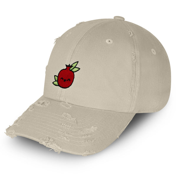 Pomegranate Vintage Dad Hat Frayed Embroidered Cap Vegan Fruit, Garnet