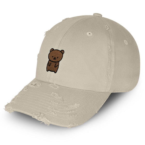 Bear Vintage Dad Hat Frayed Embroidered Cap Teddy Bear Brown