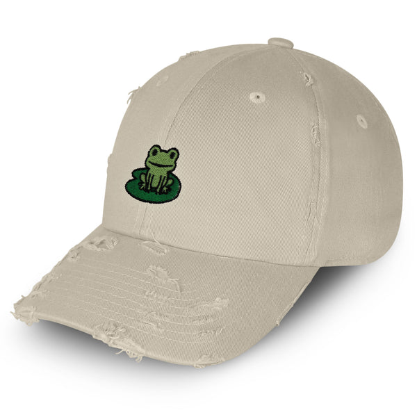 Frog Vintage Dad Hat Frayed Embroidered Cap Frog Pond, Frog