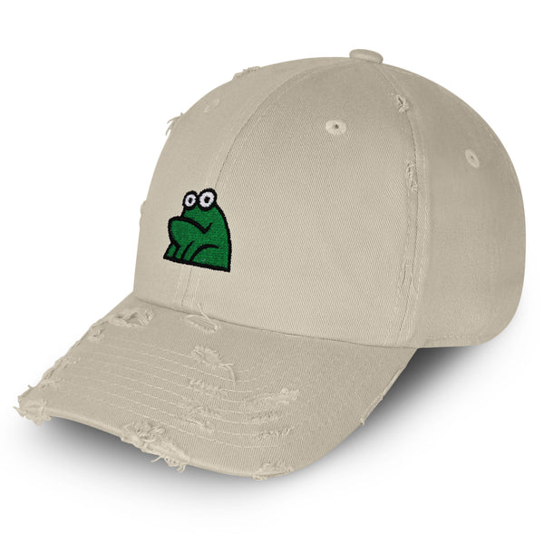 Frog Vintage Dad Hat Frayed Embroidered Cap Funny