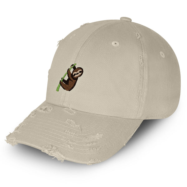 Sloth Vintage Dad Hat Frayed Embroidered Cap Animal Tree