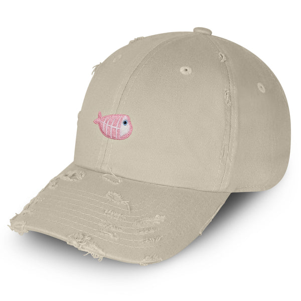 Fishbone Vintage Dad Hat Frayed Embroidered Cap Pink Bone