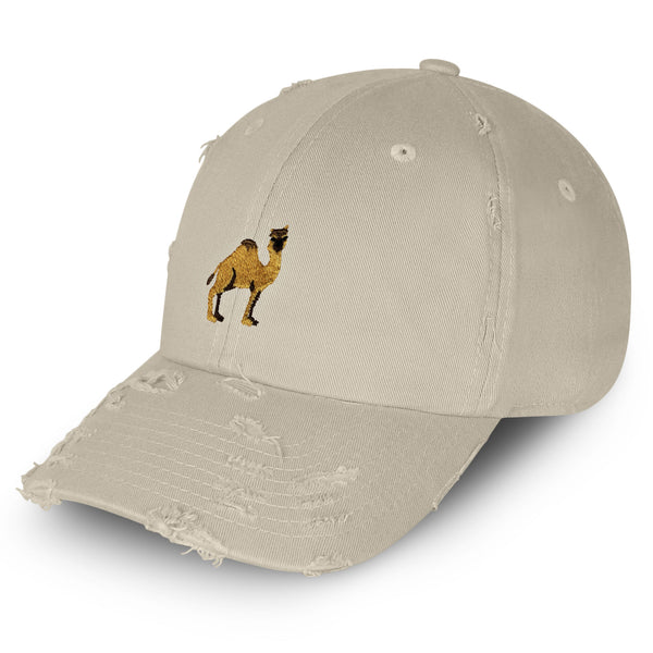 Camel Vintage Dad Hat Frayed Embroidered Cap Desert Middle East