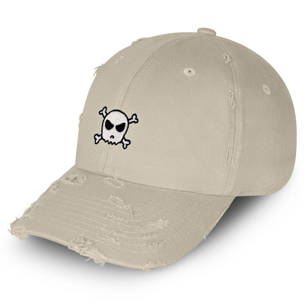 Skull Vintage Dad Hat Frayed Embroidered Cap Scary Bone