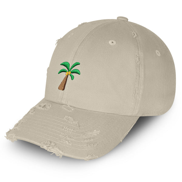 Palm Tree Vintage Dad Hat Frayed Embroidered Cap Coconut