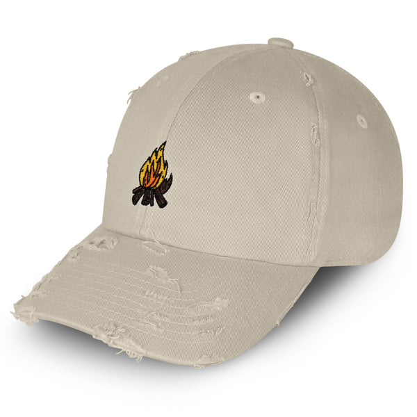 Camp Fire Vintage Dad Hat Frayed Embroidered Cap Wood, Pit