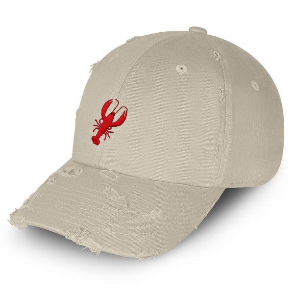 Lobster Vintage Dad Hat Frayed Embroidered Cap Seafood