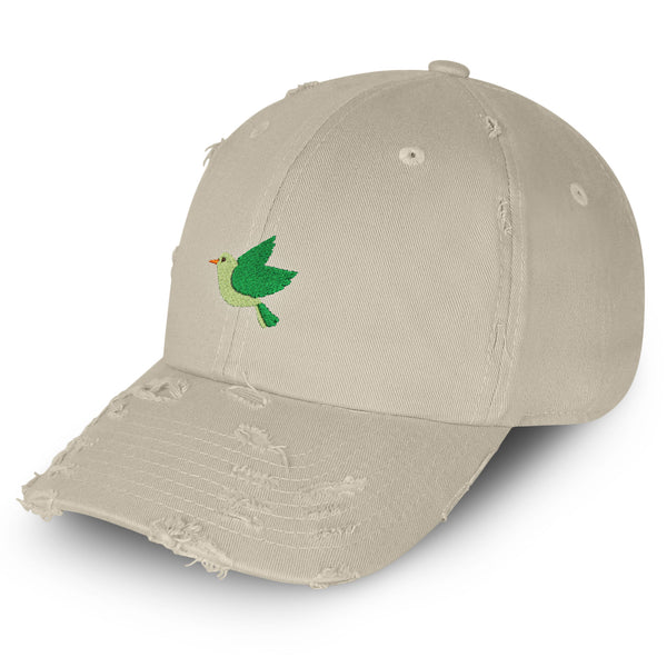 Bird Vintage Dad Hat Frayed Embroidered Cap Green