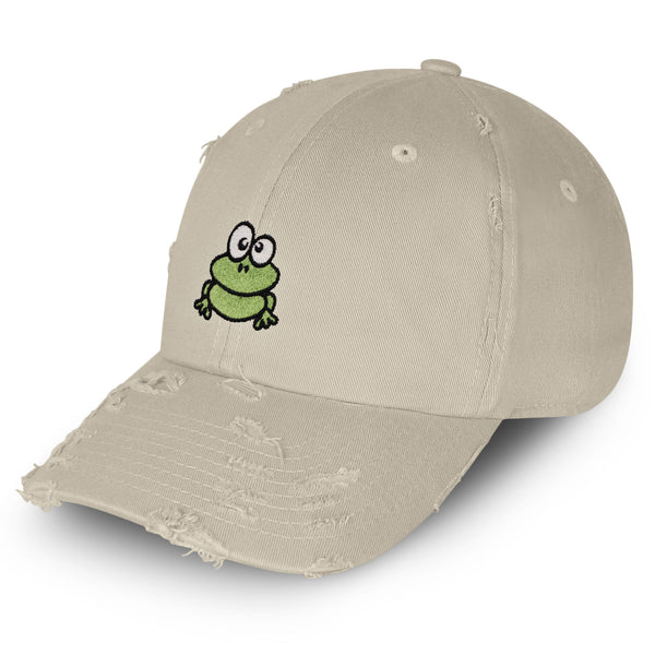 Frog Vintage Dad Hat Frayed Embroidered Cap Green