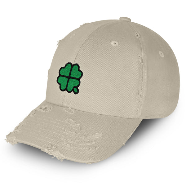 Four Leaf Clover Vintage Dad Hat Frayed Embroidered Cap Clove Lucky