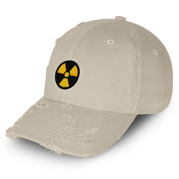 Radioactive Sign Vintage Dad Hat Frayed Embroidered Cap Nuclear