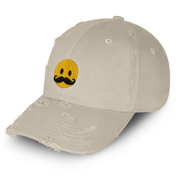 Mustache Emoji Vintage Dad Hat Frayed Embroidered Cap Funny