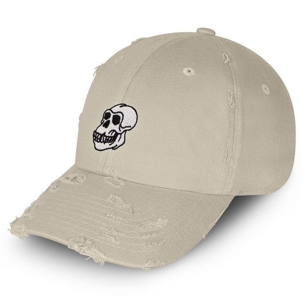 Gorilla Skull Vintage Dad Hat Frayed Embroidered Cap Skelton