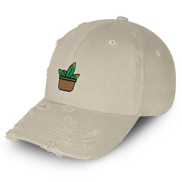 Aloe Plant Vintage Dad Hat Frayed Embroidered Cap Pot