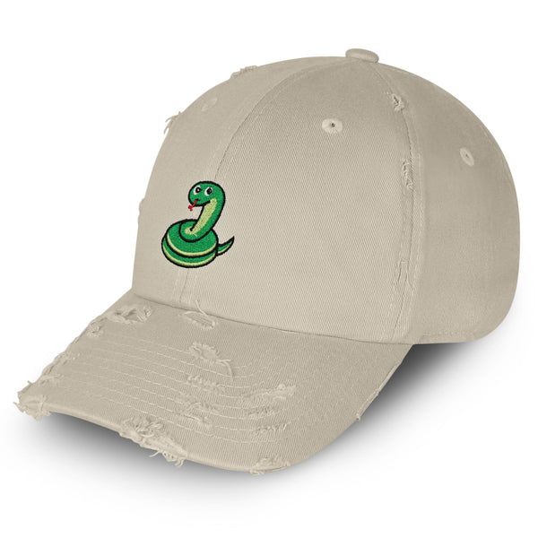 Snake Vintage Dad Hat Frayed Embroidered Cap Scary