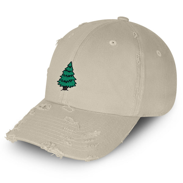 Pine Tree Vintage Dad Hat Frayed Embroidered Cap Forest Camping