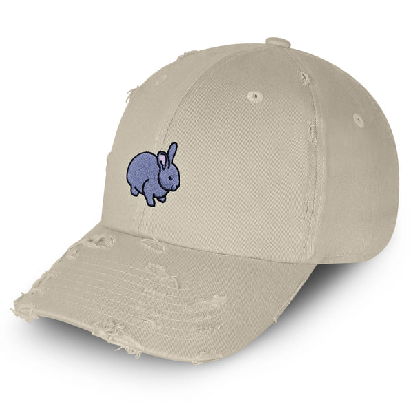 Bunny Vintage Dad Hat Frayed Embroidered Cap Grey Rabbit