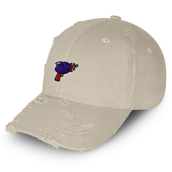 Sci Fi Laser Gun Vintage Dad Hat Frayed Embroidered Cap Cartoon