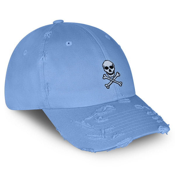 Pirate Skull Vintage Dad Hat Frayed Embroidered Cap Scary Grunge