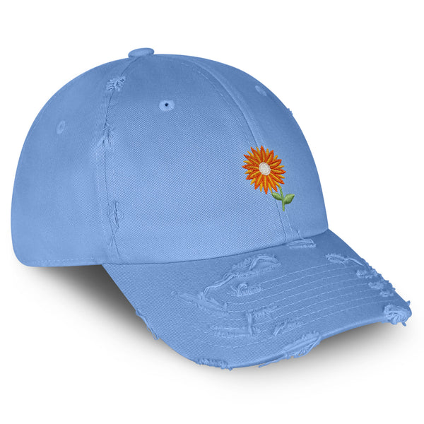 Orange Flower Vintage Dad Hat Frayed Embroidered Cap Floral