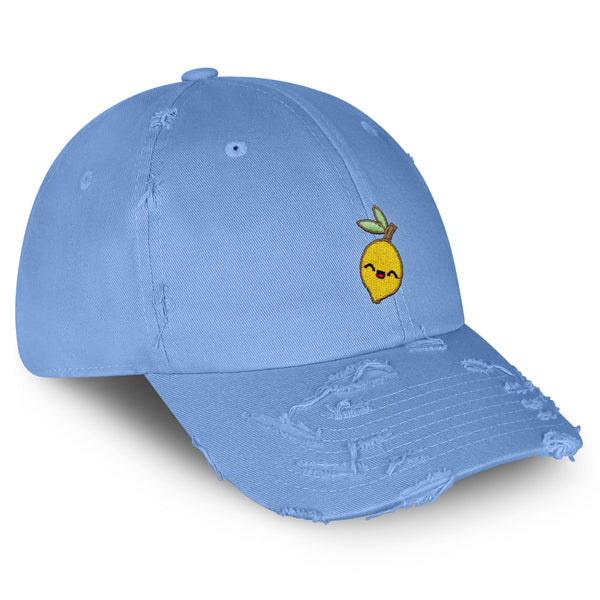 Lemon Vintage Dad Hat Frayed Embroidered Cap Vegan Vegetable