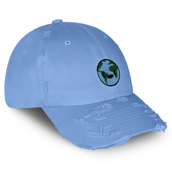 Happy Earth Vintage Dad Hat Frayed Embroidered Cap Earth Environment