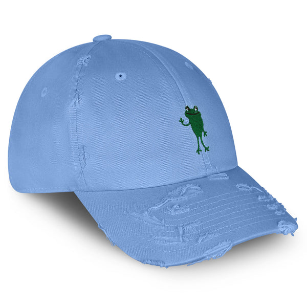 Frog Hi! Vintage Dad Hat Frayed Embroidered Cap Cute