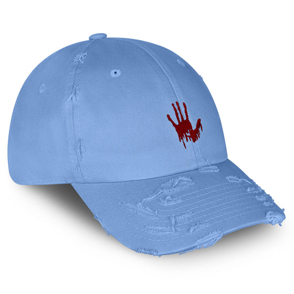 Bloody Hand Vintage Dad Hat Frayed Embroidered Cap Horror