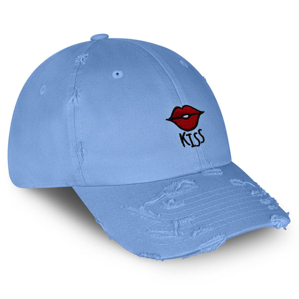 Kiss Lips Vintage Dad Hat Frayed Embroidered Cap Love Red