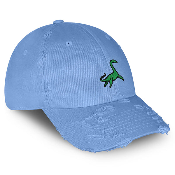 Elasmosaurus Dinosaur Vintage Dad Hat Frayed Embroidered Cap Green