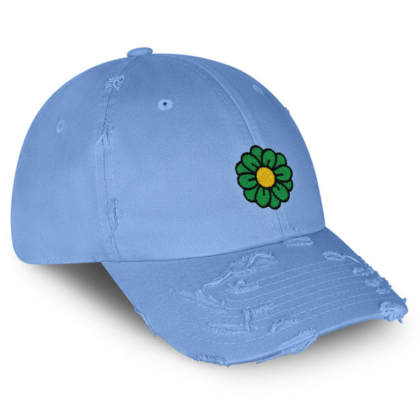 Flower Vintage Dad Hat Frayed Embroidered Cap Cute Blue