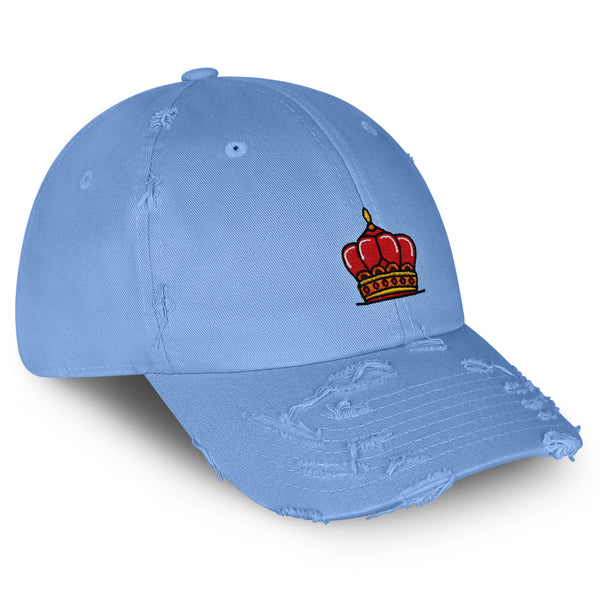 Kings Crown Vintage Dad Hat Frayed Embroidered Cap Costume Hair