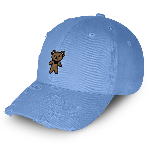 Teddy Bear Vintage Dad Hat Frayed Embroidered Cap Ribbon Brown