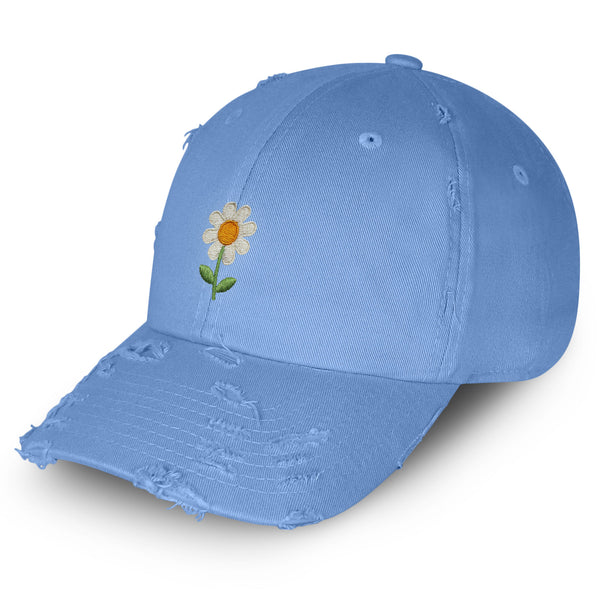 Chamomile Flower Vintage Dad Hat Frayed Embroidered Cap Floral