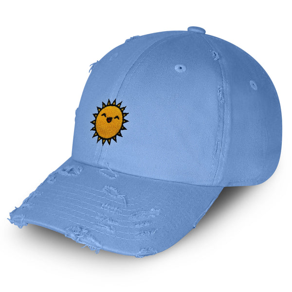 Happy Sun Vintage Dad Hat Frayed Embroidered Cap Sunny Summer, Morning