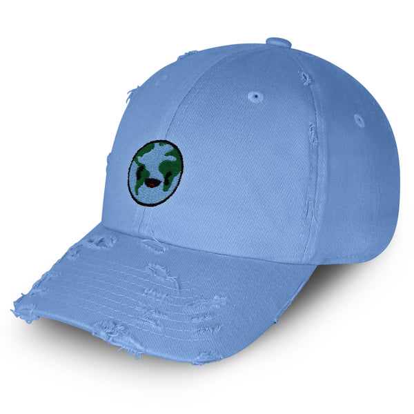 Happy Earth Vintage Dad Hat Frayed Embroidered Cap Earth Environment