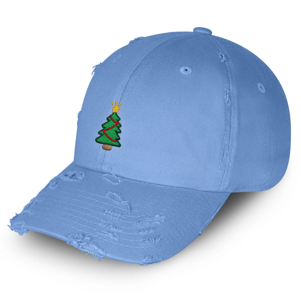 Christmas Tree Vintage Dad Hat Frayed Embroidered Cap Holiday Santa