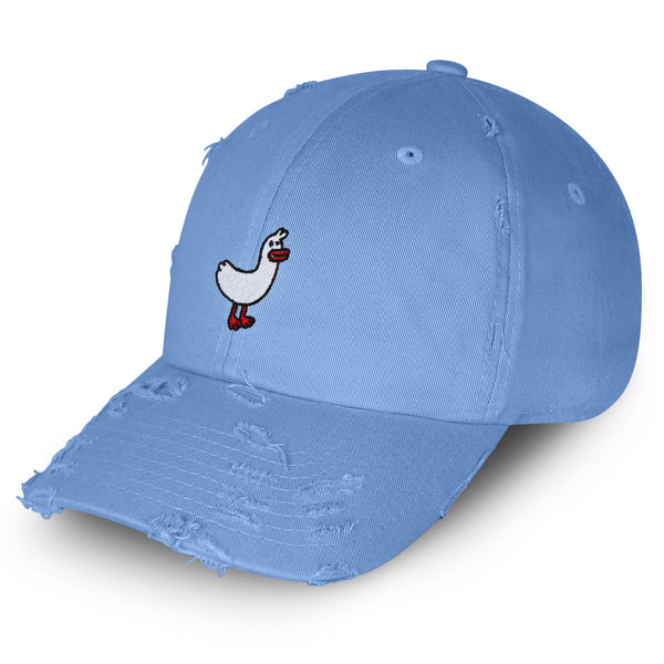 White Goose Vintage Dad Hat Frayed Embroidered Cap Cute Swan