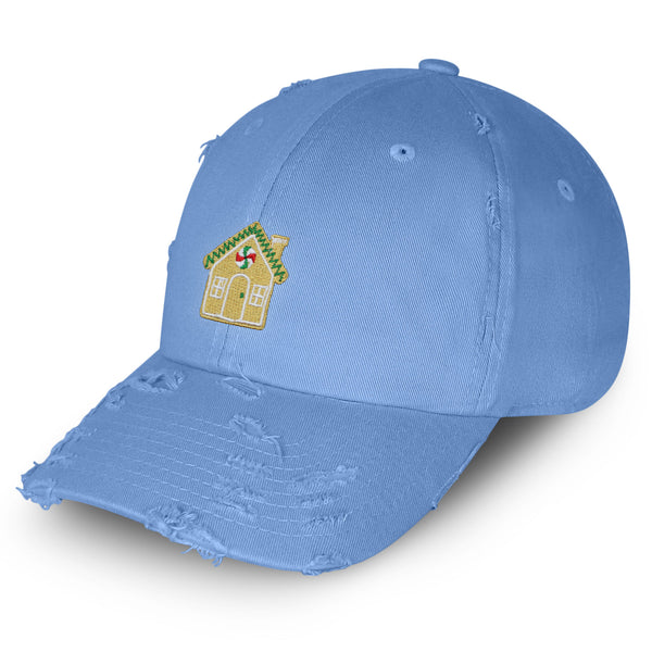 Gingerbread House Vintage Dad Hat Frayed Embroidered Cap Holiday