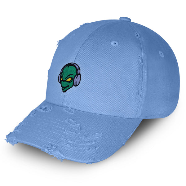 Alien Music Vintage Dad Hat Frayed Embroidered Cap Space