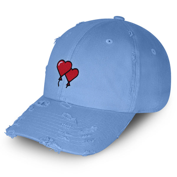 Heart Balloon Vintage Dad Hat Frayed Embroidered Cap Red Ballon