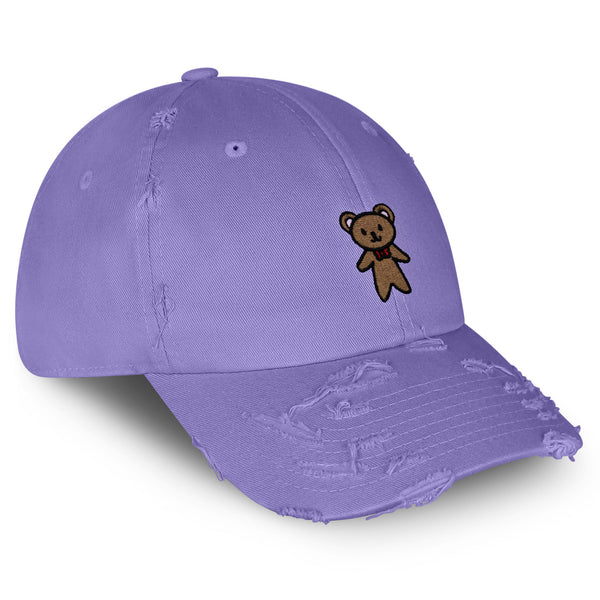 Teddy Bear Vintage Dad Hat Frayed Embroidered Cap Ribbon Brown