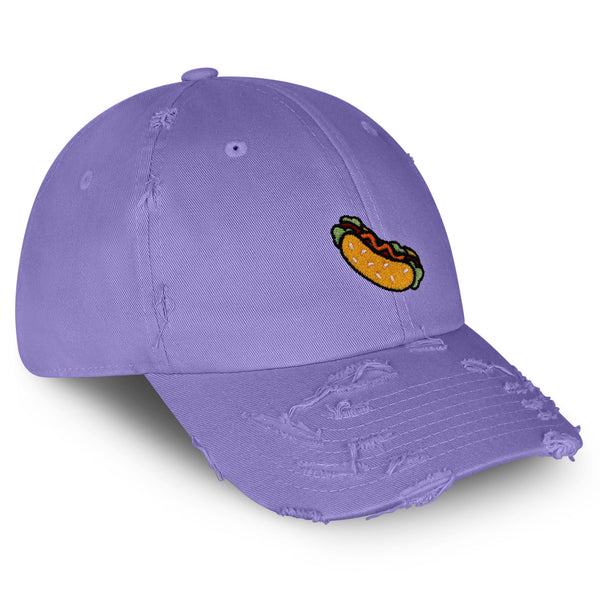 Hot Dog Vintage Dad Hat Frayed Embroidered Cap Fast Food