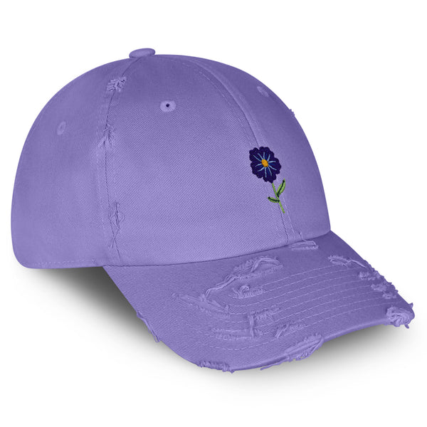 Flower Vintage Dad Hat Frayed Embroidered Cap Floral Purple