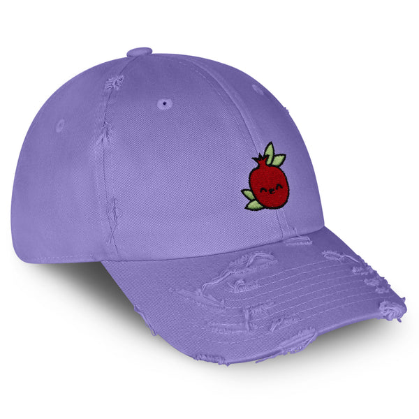 Pomegranate Vintage Dad Hat Frayed Embroidered Cap Vegan Fruit, Garnet