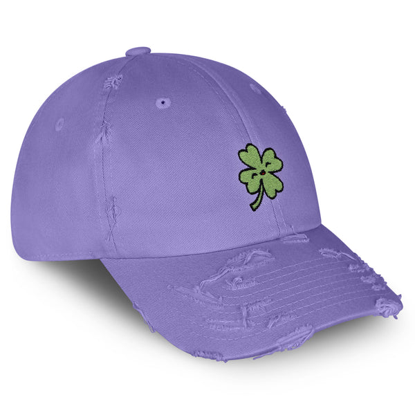 Clover Vintage Dad Hat Frayed Embroidered Cap Lucky Flower