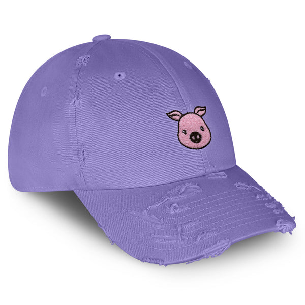 Pig Vintage Dad Hat Frayed Embroidered Cap Pork Bacon