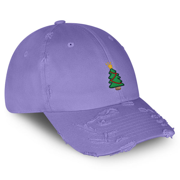 Christmas Tree Vintage Dad Hat Frayed Embroidered Cap Holiday Santa