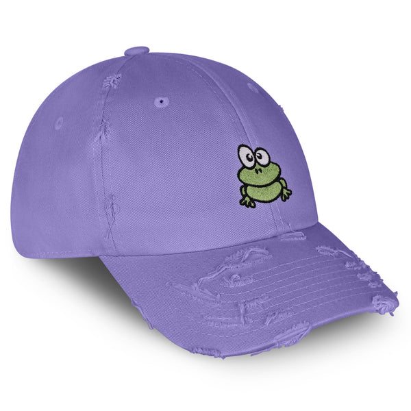 Frog Vintage Dad Hat Frayed Embroidered Cap Green