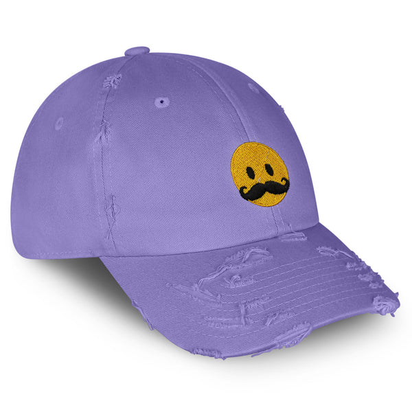 Mustache Emoji Vintage Dad Hat Frayed Embroidered Cap Funny